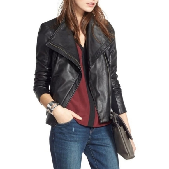 Trouve black genuine leather moto jacket - Picture 1 of 14